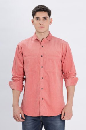 David Hawks Men’s Heavy Corduroy Shirt – Full Sleeve Double Pocket (Peach)