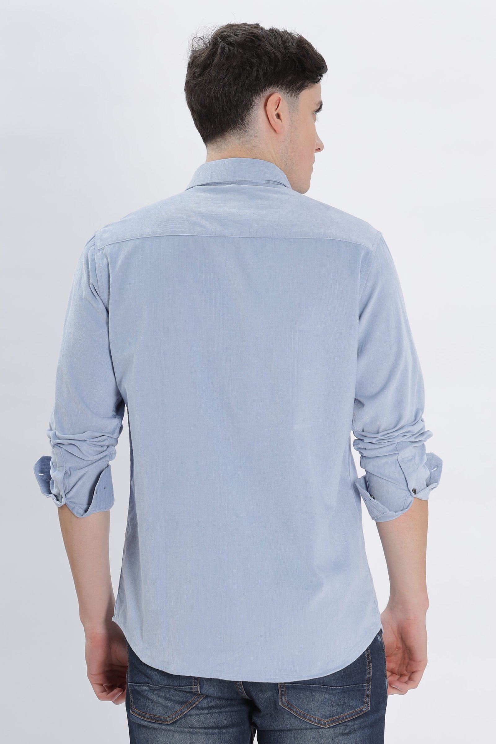 David Hawks Men’s Premium Corduroy Shirt – Full Sleeve Double Pocket (Mild Blue) - Image 9