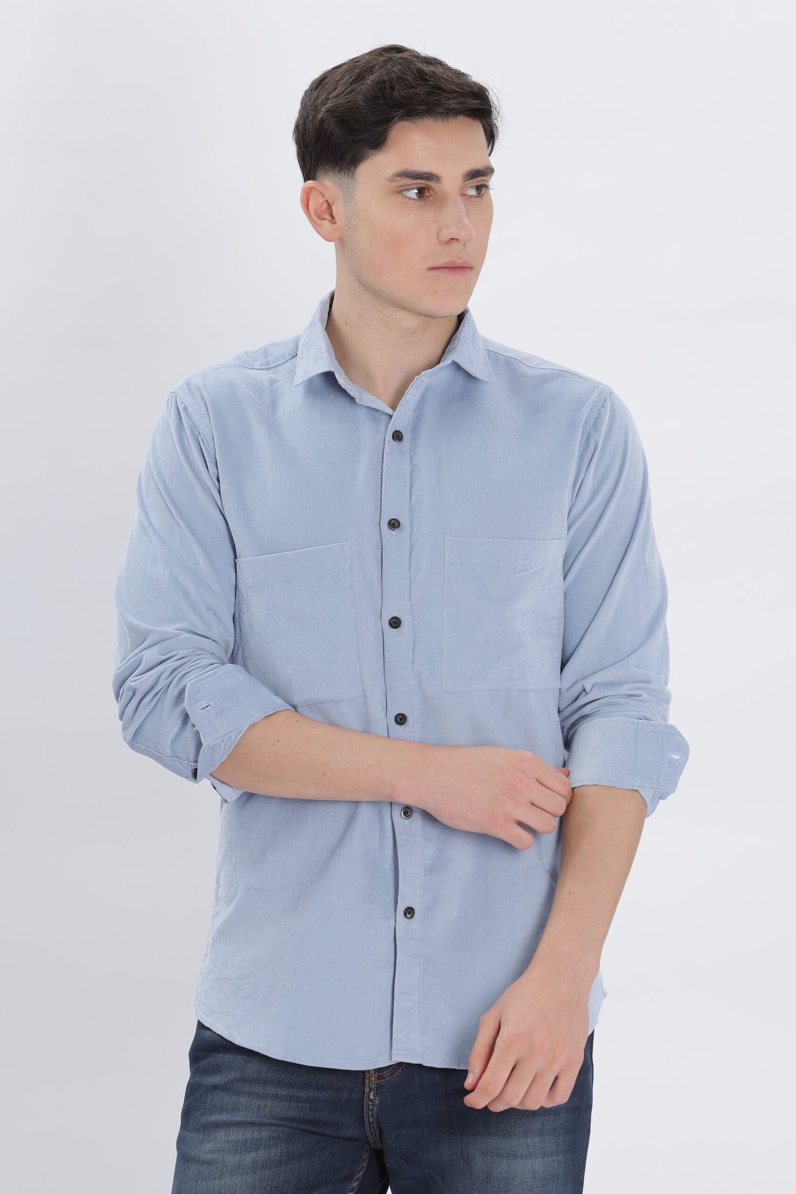 David Hawks Men’s Premium Corduroy Shirt – Full Sleeve Double Pocket (Mild Blue) - Image 8