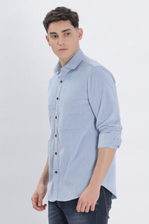 David Hawks Men’s Premium Corduroy Shirt – Full Sleeve Double Pocket (Mild Blue)