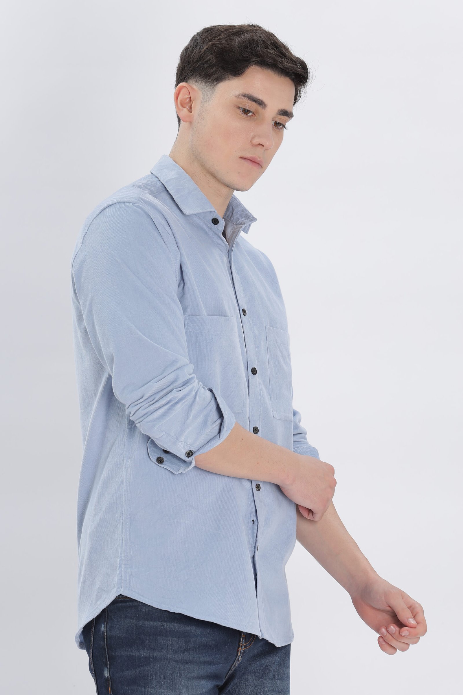 David Hawks Men’s Premium Corduroy Shirt – Full Sleeve Double Pocket (Mild Blue) - Image 6