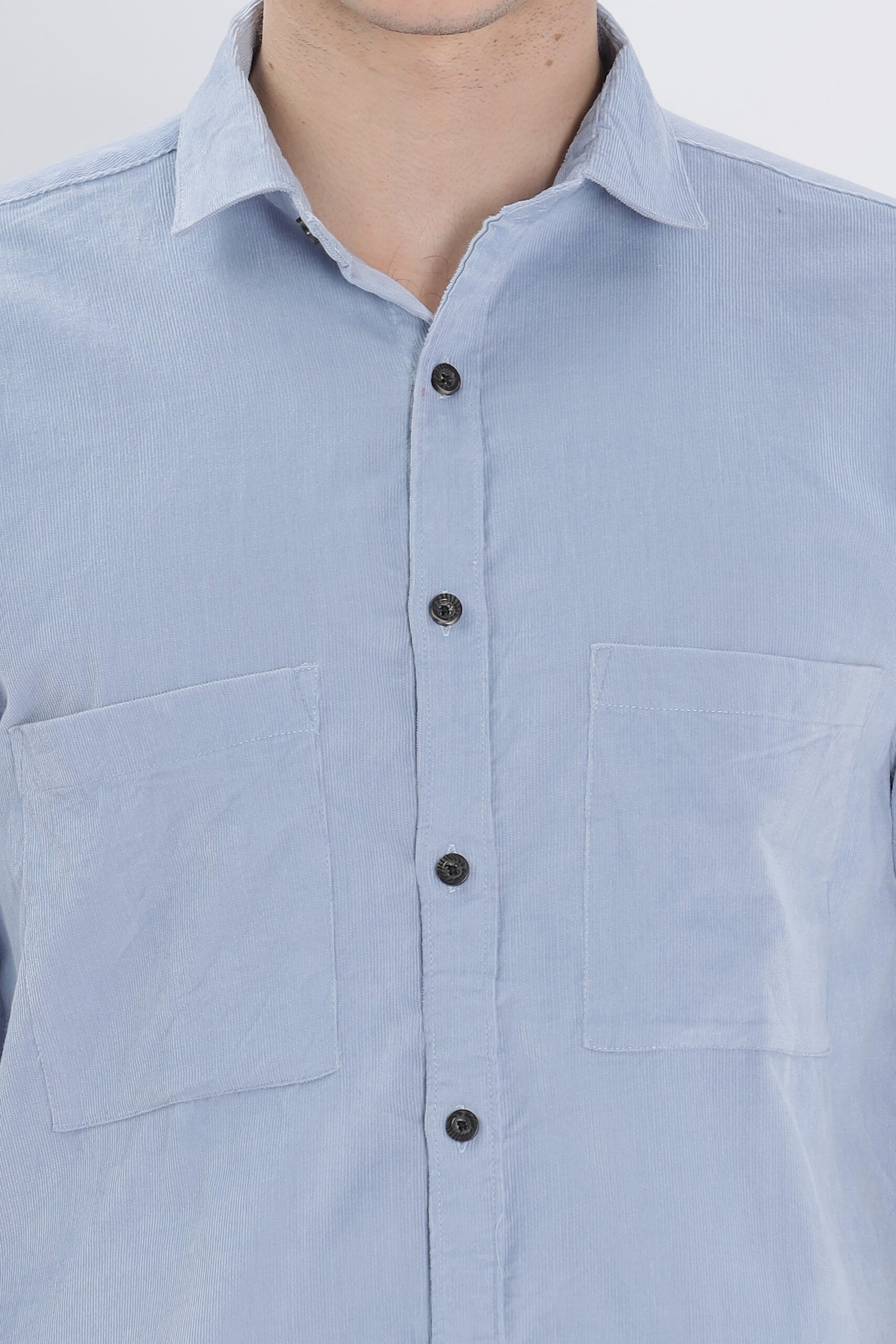 David Hawks Men’s Premium Corduroy Shirt – Full Sleeve Double Pocket (Mild Blue) - Image 5