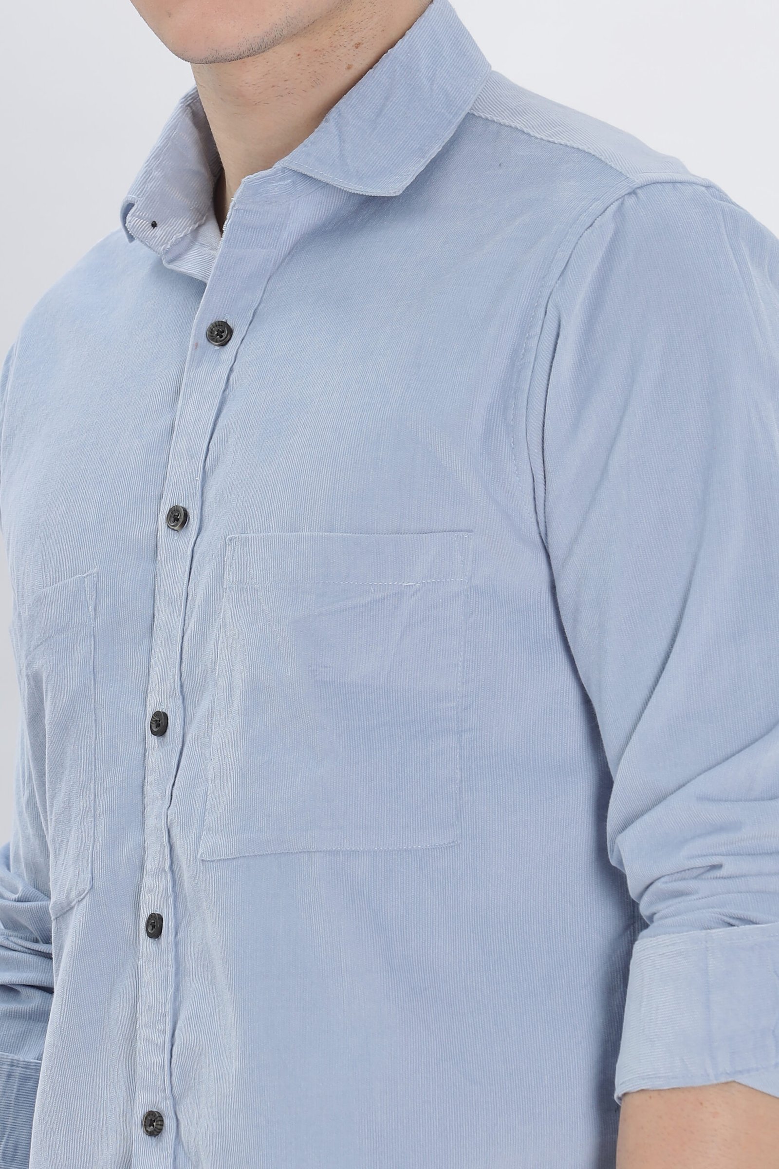 David Hawks Men’s Premium Corduroy Shirt – Full Sleeve Double Pocket (Mild Blue) - Image 4
