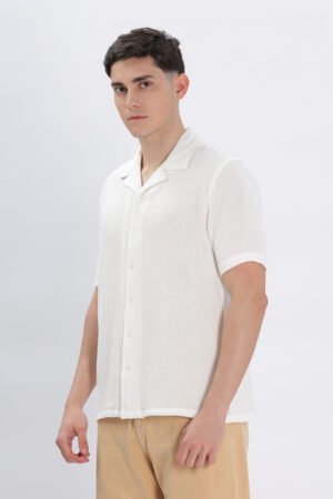 David Hawks Men’s Cuban Collar Shirt – Resort Collection Premium Cotton-Poly Blend (White)